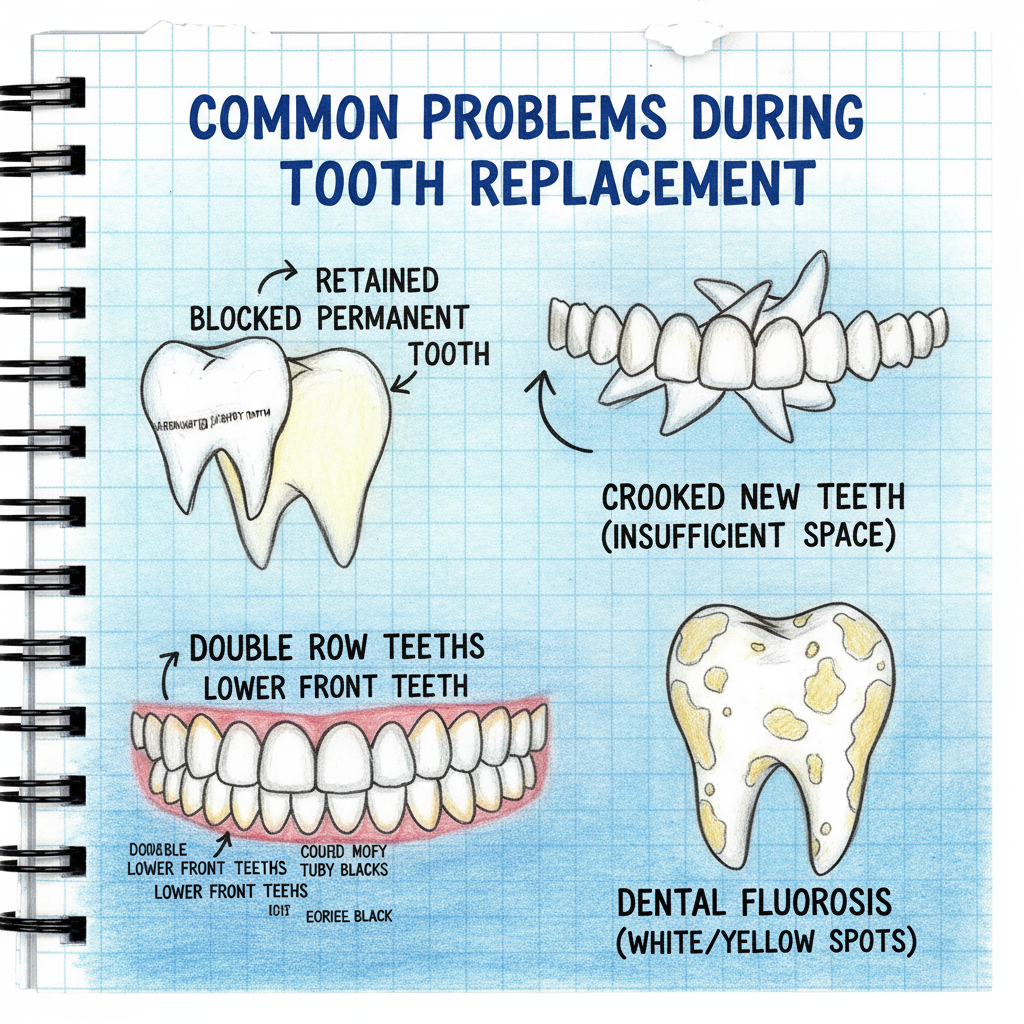 Common dental problems during mixed dentition including retained teeth and double rows