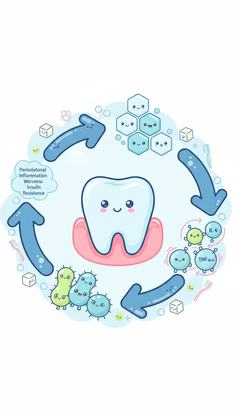 Illustration of the bidirectional relationship between periodontal disease and diabetes