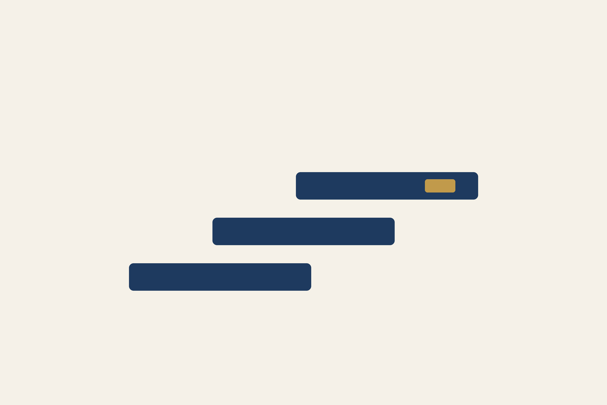 Three-tier pricing framework — ascending platforms in slate indigo with verified gold accent on the top tier